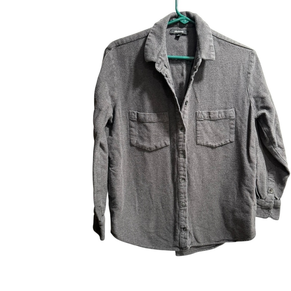 Madewell Sunday Button Down Flannel Shirt, Gray, Size Small